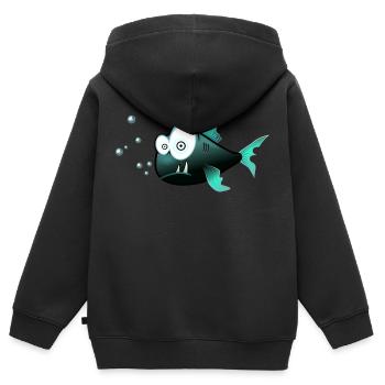 Verwirrter Fisch - Kinder Premium Organic Zip Hoodie - Schwarz - Hinten - AI Model Kid Male (0cm)