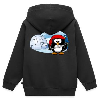 Pirate Penguin avec l'épée, perroquet et igloo. - Sweat Premium à capuche zippé enfant bio - noir - Dos - AI Model Kid Male (0cm)