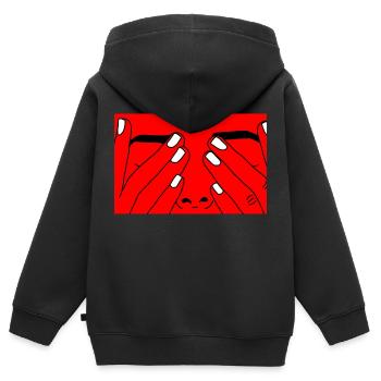 Visage rouge blanc - Sweat Premium à capuche zippé enfant bio - noir - Dos - AI Model Kid Male (0cm)