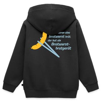 Bob: Wer anderen eine Bratwurst brät, der hat ein - Kinder Premium Organic Zip Hoodie - Schwarz - Hinten - AI Model Kid Male (0cm)