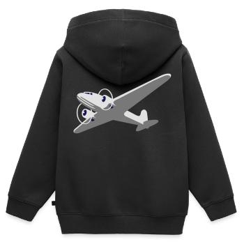 Avion à hélice - Sweat Premium à capuche zippé enfant bio - noir - Dos - AI Model Kid Male (0cm)