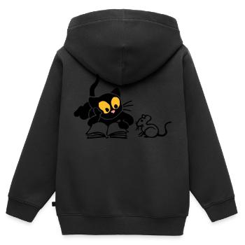 Kitten Lese - Kinder Premium Organic Zip Hoodie - Schwarz - Hinten - AI Model Kid Male (0cm)