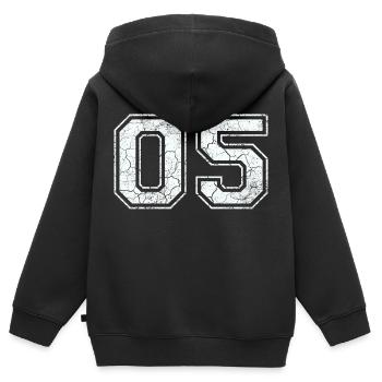 05 dans blanc in Used Look - Sweat Premium à capuche zippé enfant bio - noir - Dos - AI Model Kid Male (0cm)