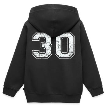 30 dans blanc in Used Look - Sweat Premium à capuche zippé enfant bio - noir - Dos - AI Model Kid Male (0cm)