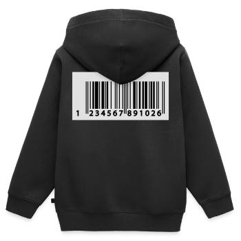 123456789106 EAN Code - Kinder Premium Organic Zip Hoodie - Schwarz - Hinten - AI Model Kid Male (0cm)