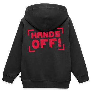 Hands Off - Kinder Premium Organic Zip Hoodie - Schwarz - Hinten - AI Model Kid Male (0cm)