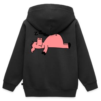 Sleeping Pig - Kinder Premium Organic Zip Hoodie - Schwarz - Hinten - AI Model Kid Male (0cm)