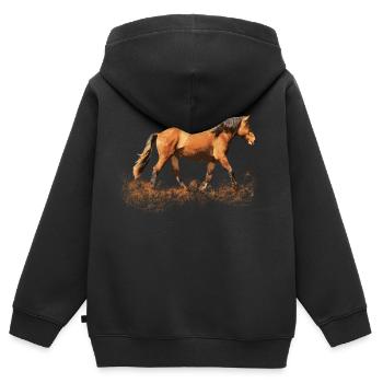 Équitation cheval chevaux fou cheval fou cavalier - Sweat Premium à capuche zippé enfant bio - noir - Dos - AI Model Kid Male (0cm)