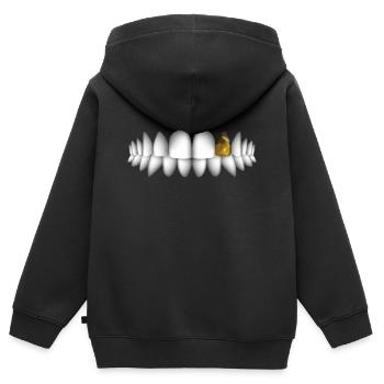 dents avec dent d'or - Sweat Premium à capuche zippé enfant bio - noir - Dos - AI Model Kid Male (0cm)