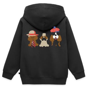 Chiens, trio, illustration, brun, chapeau, gang - Sweat Premium à capuche zippé enfant bio - noir - Dos - AI Model Kid Male (0cm)