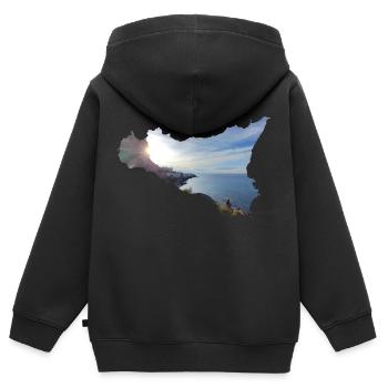 Cefalu en Sicile (Sicile, Italie) - Sweat Premium à capuche zippé enfant bio - noir - Dos - AI Model Kid Male (0cm)