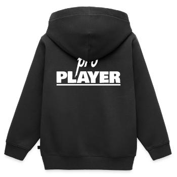PRO PLAYER weiß, unisex - Kinder Premium Organic Zip Hoodie - Schwarz - Hinten - AI Model Kid Male (0cm)