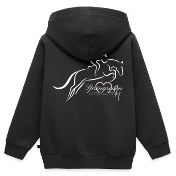 Springreiten aus Leidenschaft - Kinder Premium Organic Zip Hoodie - Schwarz - Hinten - AI Model Kid Male (0cm)