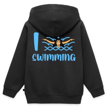 Ich liebe Schwimmen, ich liebe Schwimmen, Pool, Schwimmen - Kinder Premium Organic Zip Hoodie - Schwarz - Hinten - AI Model Kid Male (0cm)