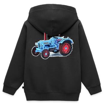 Tigre de chêne - Sweat Premium à capuche zippé enfant bio - noir - Dos - AI Model Kid Male (0cm)