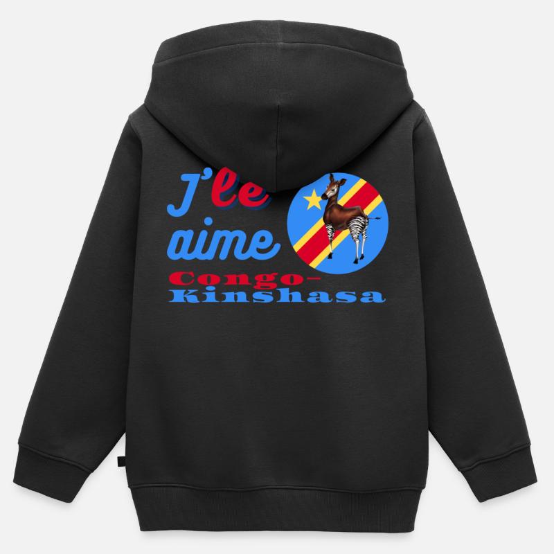 J'aime le Congo-Kinshasa - Sweat Premium à capuche zippé enfant bio - noir