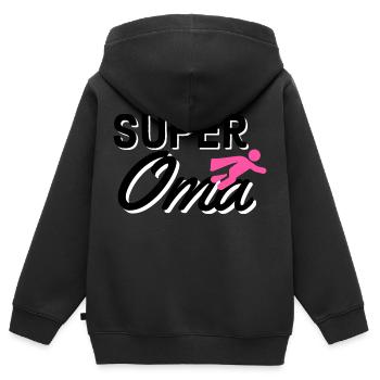 Super Oma Text mit Figur flieger Geschenkidee - Kinder Premium Organic Zip Hoodie - Schwarz - Hinten - AI Model Kid Male (0cm)