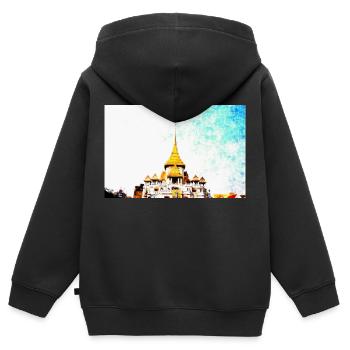 Temples en Thaïlande - Sweat Premium à capuche zippé enfant bio - noir - Dos - AI Model Kid Male (0cm)