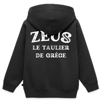 ZEUS le taulier de Grèce - Sweat Premium à capuche zippé enfant bio - noir - Dos - AI Model Kid Male (0cm)