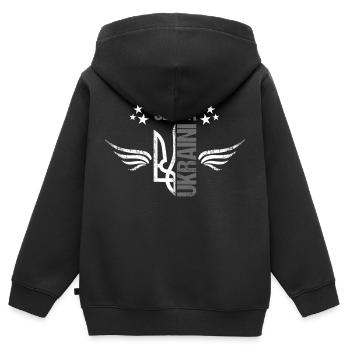 Ukraine Ruhm und Ehre - Kinder Premium Organic Zip Hoodie - Schwarz - Hinten - AI Model Kid Male (0cm)