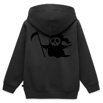 Wandelnder Todesschädel mit einer Sense - Kinder Premium Organic Zip Hoodie - Schwarz - Hinten - AI Model Kid Male (0cm)