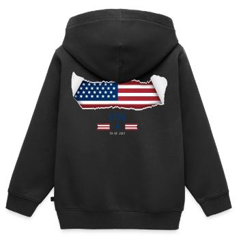 Indépendance du 4 juillet - Sweat Premium à capuche zippé enfant bio - noir - Dos - AI Model Kid Male (0cm)
