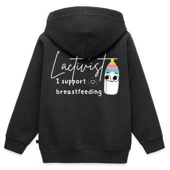 Drôle de consultante en lactation soutien à l’allaitement - Sweat Premium à capuche zippé enfant bio - noir - Dos - AI Model Kid Male (0cm)