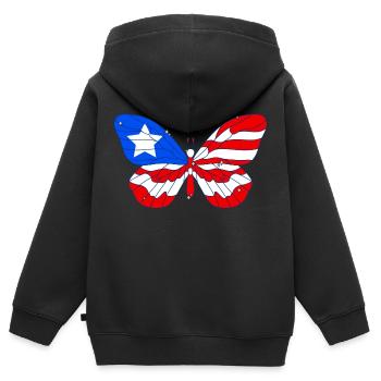 PR Flag Butterfly Heritage Puerto Rico - Kids Premium Organic Zip-up Hoodie - black - Back - AI Model Kid Male (0cm)