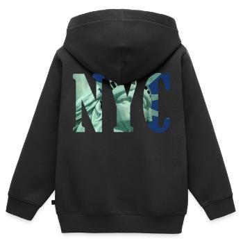 NYC Typografie mit Freiheitsstatue - Kinder Premium Organic Zip Hoodie - Schwarz - Hinten - AI Model Kid Male (0cm)