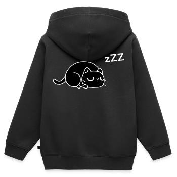 chat fatigué - Sweat Premium à capuche zippé enfant bio - noir - Dos - AI Model Kid Male (0cm)