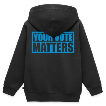 votre vote compte citation - Sweat Premium à capuche zippé enfant bio - noir - Dos - AI Model Kid Male (0cm)