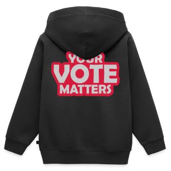 votre vote compte citation - Sweat Premium à capuche zippé enfant bio - noir - Dos - AI Model Kid Male (0cm)