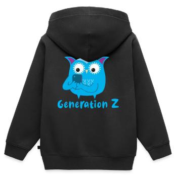 génération z, hibou, smartfone, téléphone mobile, toujours sur le téléphone mobile - Sweat Premium à capuche zippé enfant bio - noir - Dos - AI Model Kid Male (0cm)
