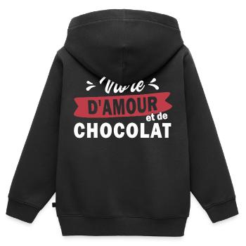 Vivre d'amour et de chocolat - Sweat Premium à capuche zippé enfant bio - noir - Dos - AI Model Kid Male (0cm)