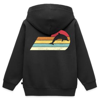 Delphin Retro Geschenk Vintage Fisch - Kinder Premium Organic Zip Hoodie - Schwarz - Hinten - AI Model Kid Male (0cm)