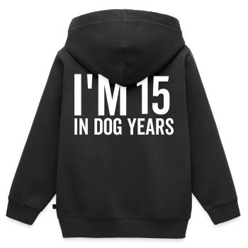 J’ai 15 ans dans Dog Years - Sweat Premium à capuche zippé enfant bio - noir - Dos - AI Model Kid Male (0cm)