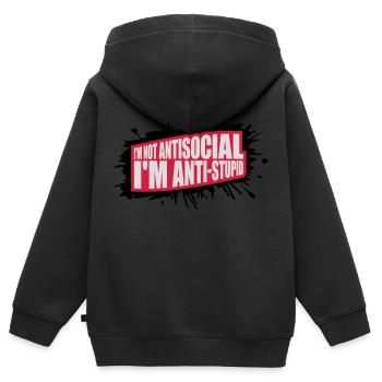 pas antisocial anti-stupide - Sweat Premium à capuche zippé enfant bio - noir - Dos - AI Model Kid Male (0cm)