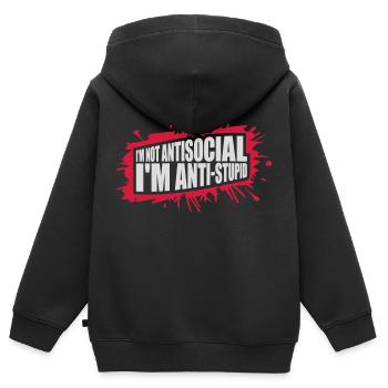 pas antisocial anti-stupide - Sweat Premium à capuche zippé enfant bio - noir - Dos - AI Model Kid Male (0cm)