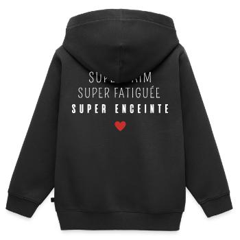 Super faim super fatiguée super enceinte - Sweat Premium à capuche zippé enfant bio - noir - Dos - AI Model Kid Male (0cm)