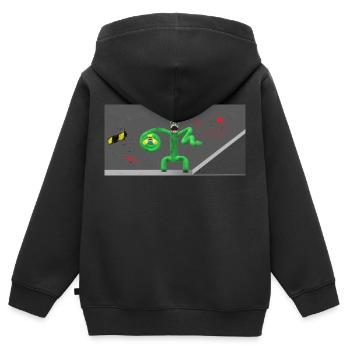 Monstre vert - Sweat Premium à capuche zippé enfant bio - noir - Dos - AI Model Kid Male (0cm)