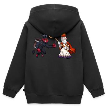 Saint Nicolas VS Krampus - Sweat Premium à capuche zippé enfant bio - noir - Dos - AI Model Kid Male (0cm)