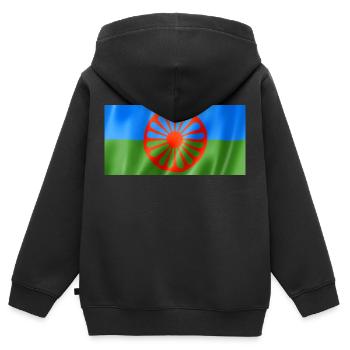 Drapeau rom et sinti - Design flottant - Sweat Premium à capuche zippé enfant bio - noir - Dos - AI Model Kid Male (0cm)