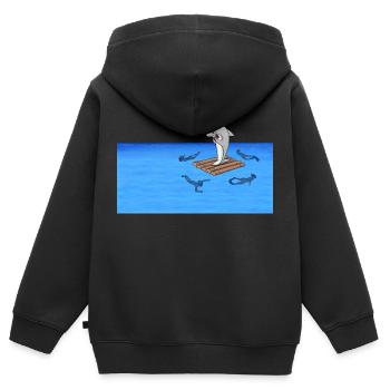 Hai auf Floß - Kinder Premium Organic Zip Hoodie - Schwarz - Hinten - AI Model Kid Male (0cm)