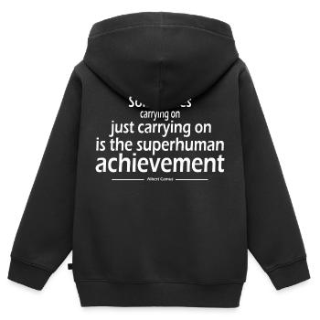 Einfach weiterzumachen ist die übermenschliche Leistung - Kinder Premium Organic Zip Hoodie - Schwarz - Hinten - AI Model Kid Male (0cm)