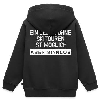 Leben ohne Skitouren ist möglich, aber sinnlos - Kinder Premium Organic Zip Hoodie - Schwarz - Hinten - AI Model Kid Male (0cm)