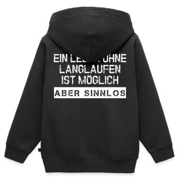 Leben ohne Langlaufen ist sinnlos - Kinder Premium Organic Zip Hoodie - Schwarz - Hinten - AI Model Kid Male (0cm)