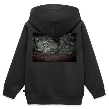 Dans la forêt de contes de fées - Sweat Premium à capuche zippé enfant bio - noir - Dos - AI Model Kid Male (0cm)