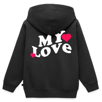 My love, Saint Valentin, amour - Sweat Premium à capuche zippé enfant bio - noir - Dos - AI Model Kid Male (0cm)