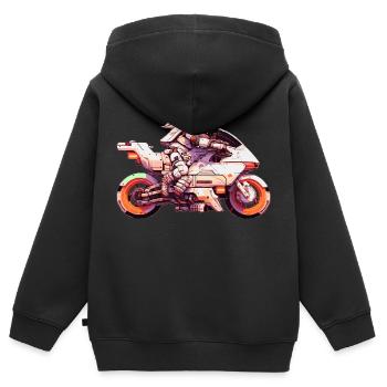 Motorrad Rennmaschine in der Zukunft mit Fahrer - Kinder Premium Organic Zip Hoodie - Schwarz - Hinten - AI Model Kid Male (0cm)