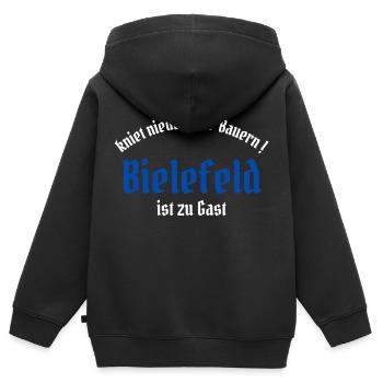 kniet nieder ihr Bauern Bielefeld ist zu Gast - Kinder Premium Organic Zip Hoodie - Schwarz - Hinten - AI Model Kid Male (0cm)